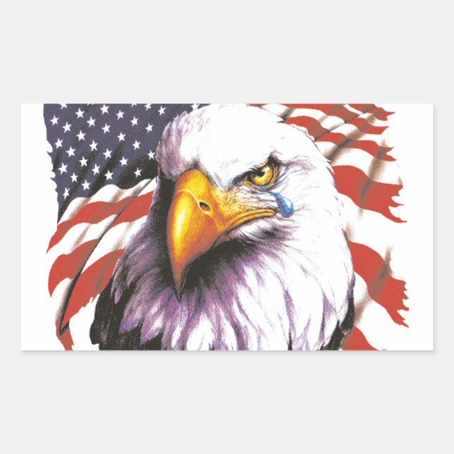 Pegatina Rectangular Águila Calva Con Una Lágrima - Bandera De Estados  (Anverso)