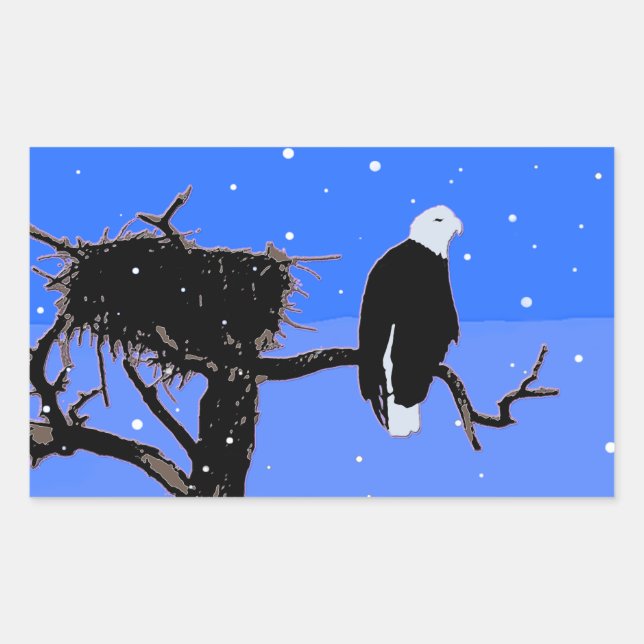 Pegatina Rectangular Águila calva en invierno - Arte de vida salvaje or (Anverso)