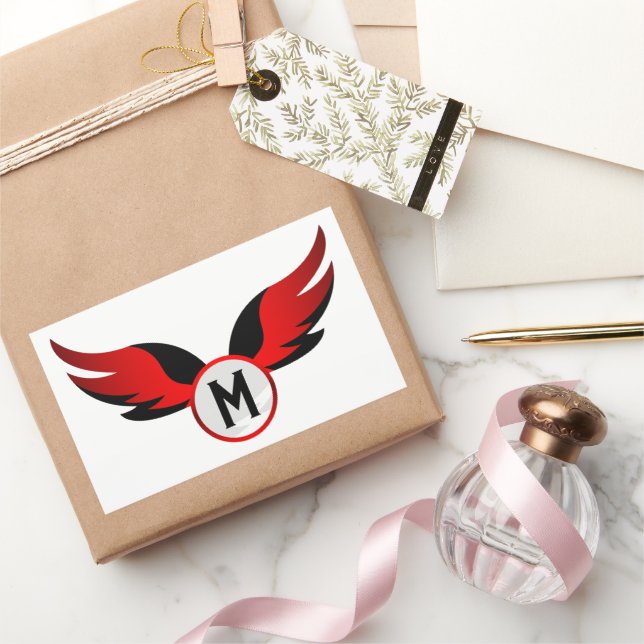 Pegatina Rectangular Águila Roja Alada con Nombre Personalizado (Regalar)