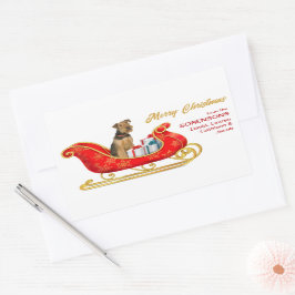 Pegatina Rectangular Airedale Terrier Dog Navidad Sleigh