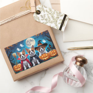 Pegatina Rectangular Akita Dogs Pumpkin Halloween Funny