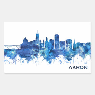 Pegatina Rectangular Akron Ohio Skyline Blue