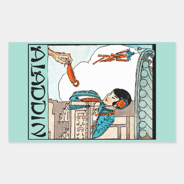 Pegatina Rectangular Aladdin Linterna Mágica Vintage China (Anverso)