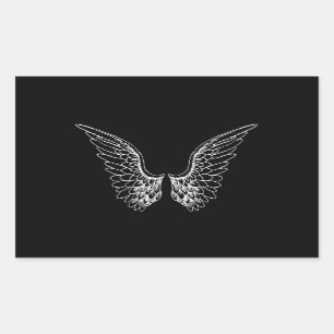 Pegatina Rectangular Alas de Ángel Blanco sobre fondo negro