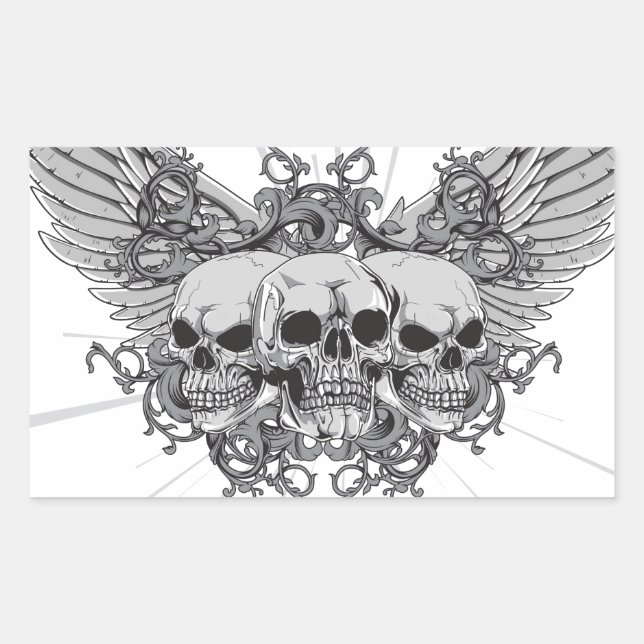 Pegatina Rectangular Alas De Calavera (Anverso)