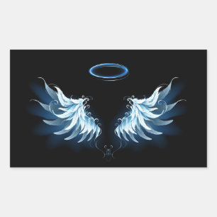 Pegatina Rectangular Alas del Ángel Azul brillante sobre fondo negro