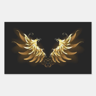 Pegatina Rectangular Alas del Ángel de Oro sobre fondo negro