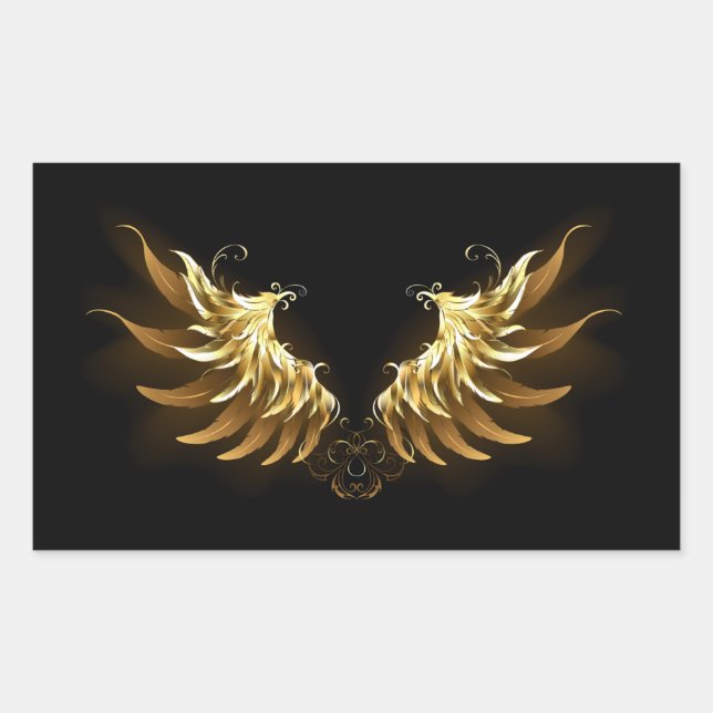 Pegatina Rectangular Alas del Ángel de Oro sobre fondo negro (Anverso)