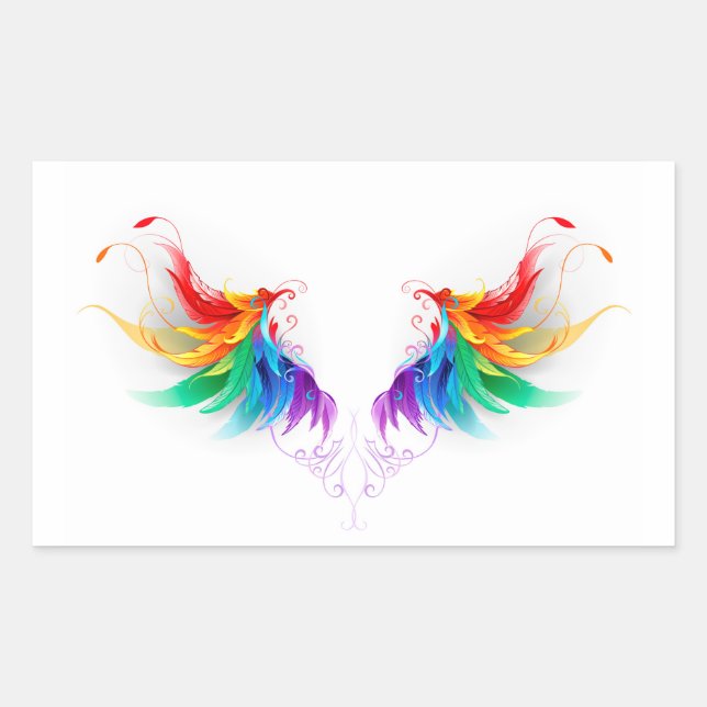 Pegatina Rectangular Alas del arco iris fluidas (Anverso)