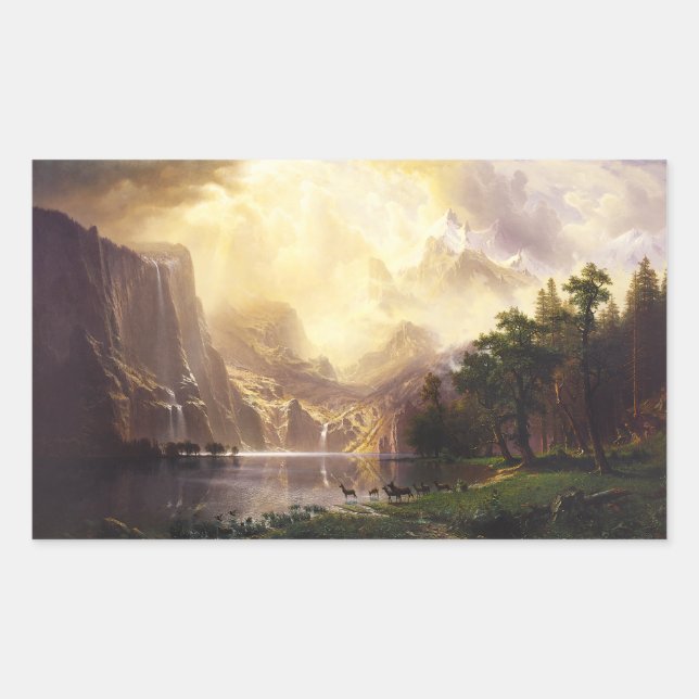 Pegatina Rectangular Albert Bierstadt En Los Pegatinas De Las Montañas (Anverso)