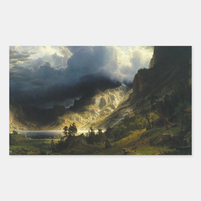 Pegatina Rectangular Albert Bierstadt - Una tormenta en las montañas ro (Anverso)
