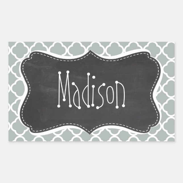 Pegatina Rectangular Alcalkboard Vintage Ash Gray; Quatrefoil Gris (Anverso)