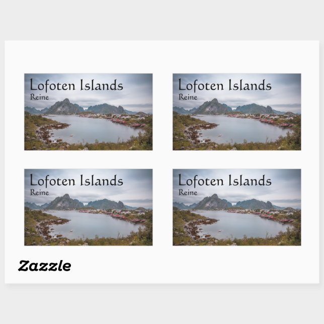 Pegatina Rectangular Aldea Pesquera Reine Lofoten (Hoja)