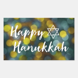 Pegatina Rectangular alegre hanukkah bokeh light