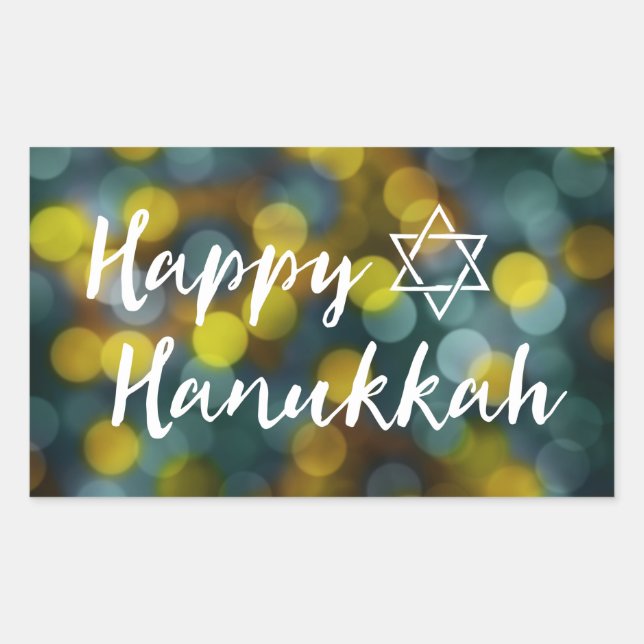Pegatina Rectangular alegre hanukkah bokeh light (Anverso)