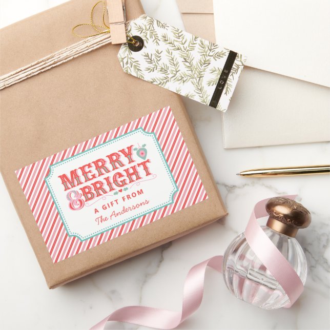 Pegatina Rectangular Alegre Santa Face | Merry y Bright (Regalar)