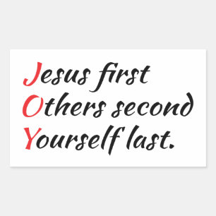 Pegatina Rectangular Alegría - Jesús Primero, Otros Segundo, Tú Mismo Ú