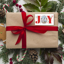 Pegatina Rectangular Alegría roja con foto de Navidades de bayas