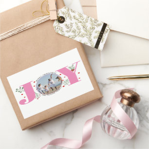 Pegatina Rectangular Alegría rosa con Navidades de bayas