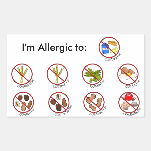 Pegatina Rectangular Alergia Alimentaria Gratuita - Elija su alergia (Anverso)
