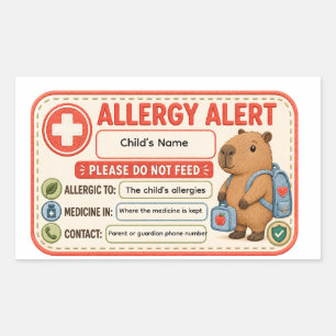 Pegatina Rectangular Alerta de Alergia Personalizada de Carpincho para