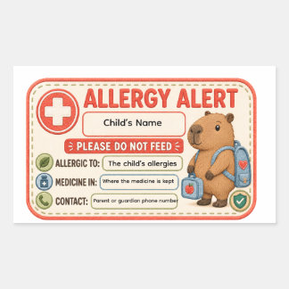 Pegatina Rectangular Alerta de Alergia Personalizada de Carpincho para
