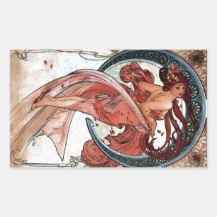Pegatina Rectangular Alfons Mucha 1898 Danza