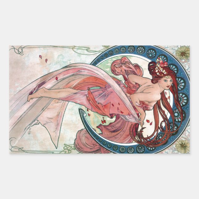 Pegatina Rectangular Alfons Mucha 1898 Danza (Anverso)