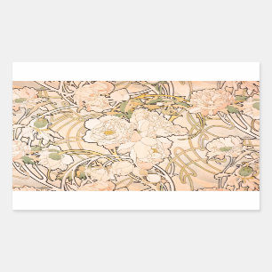 Pegatina Rectangular Alfonse Mucha Art Nouveau Peonies