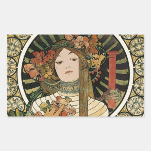 Pegatina Rectangular Alfonse Mucha Trappistine Nouveau