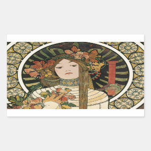 Pegatina Rectangular Alfonse Mucha Trappistine Nouveau