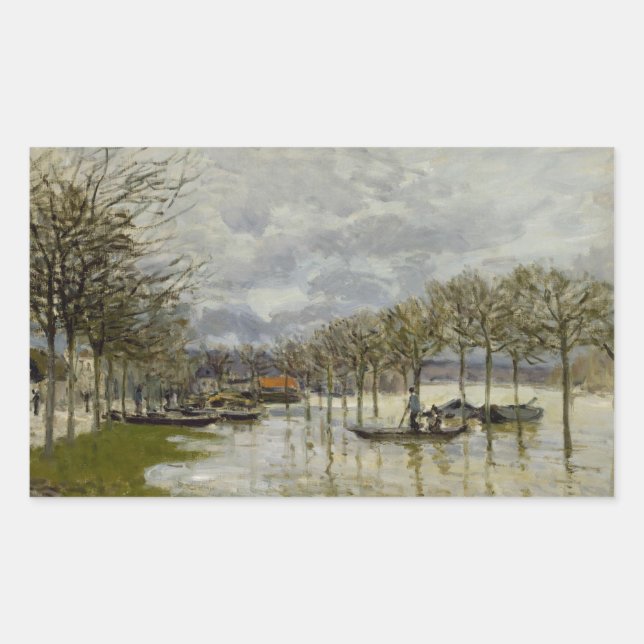 Pegatina Rectangular Alfred Sisley - La inundación en la carretera (Anverso)