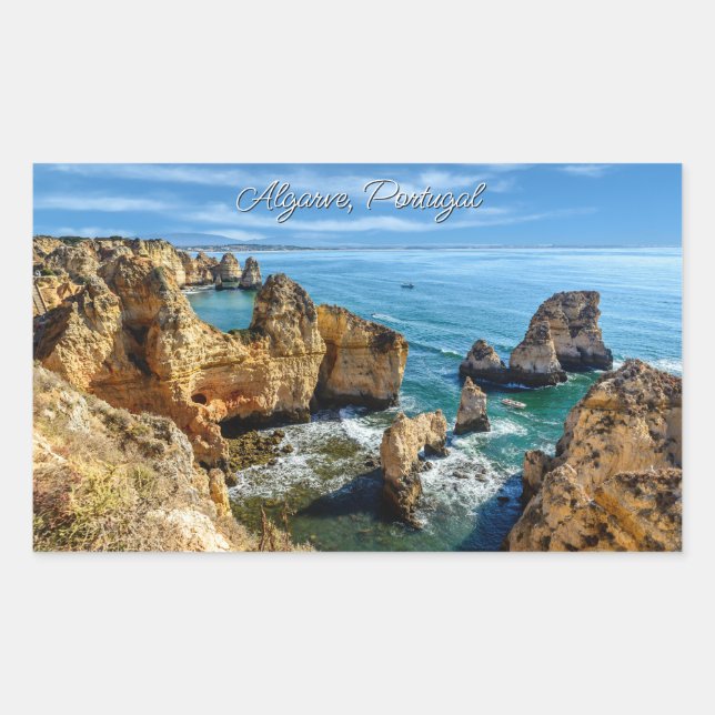 Pegatina Rectangular Algarve de texto personalizado, Portugal (Anverso)