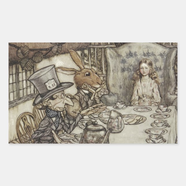 Pegatina Rectangular Alice Birthday Uncumpleaños Rabbit Hatter Fiesta (Anverso)
