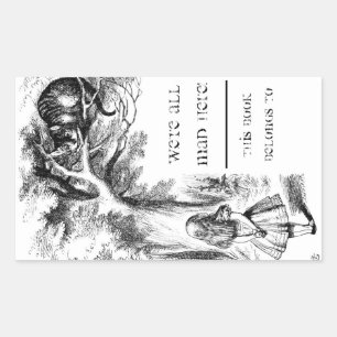 Pegatina Rectangular Alice in Wonderland / Cheshire Cat Bookplate