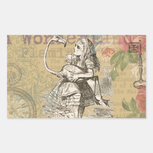 Pegatina Rectangular Alice in Wonderland Flamingo Classic (Anverso)