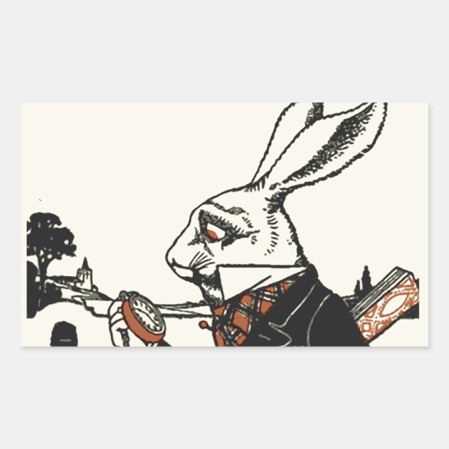 Pegatina Rectangular Alice White Rabbit Classic (Anverso)