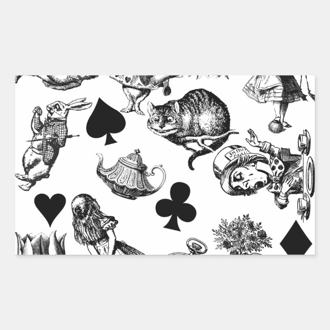 Pegatina Rectangular Alice White Rabbit Wonderland Classic (Anverso)