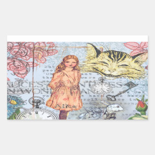 Pegatina Rectangular Alicia en Alicia de Conejo Cheshire Clásico de Mar