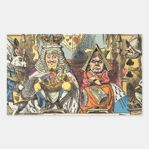 Pegatina Rectangular Alicia en personajes del gato de Cheshire en el pa