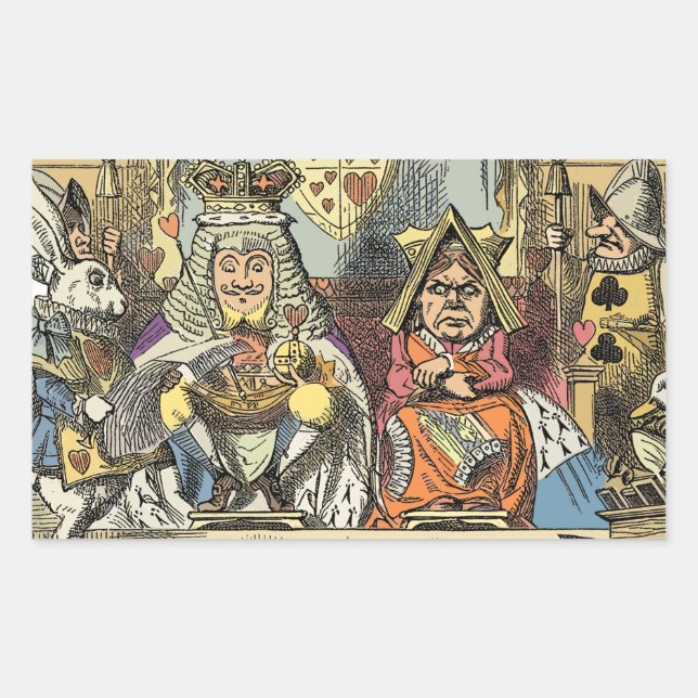 Pegatina Rectangular Alicia en personajes del gato de Cheshire en el pa (Anverso)