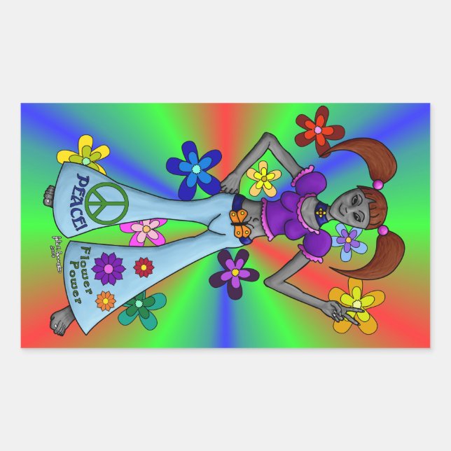 Pegatina Rectangular Alien Hippy Rectangular (Anverso)
