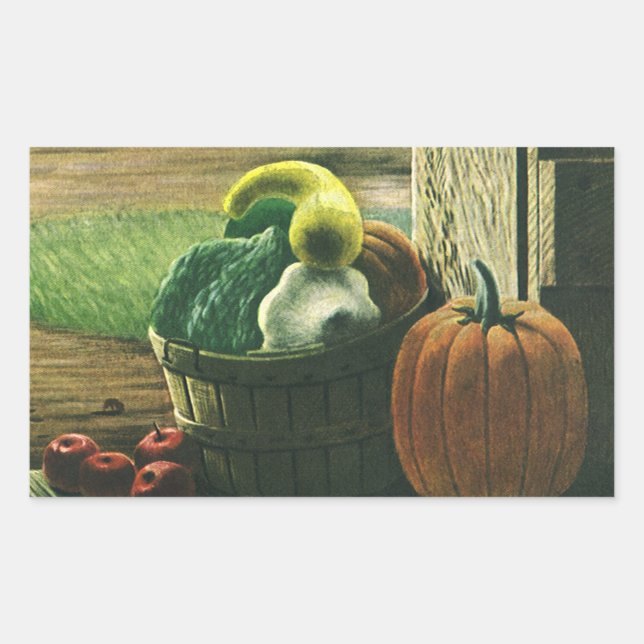 Pegatina Rectangular Alimentos Antiguos, Calabaza de Invierno, Calabaza (Anverso)