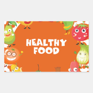 Pegatina Rectangular Alimentos saludables con frutas y verduras
