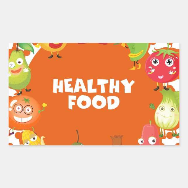 Pegatina Rectangular Alimentos saludables con frutas y verduras (Anverso)