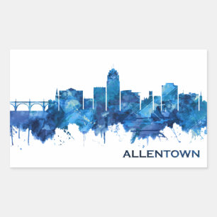 Pegatina Rectangular Allentown Pennsylvania Skyline Blue