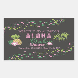 Pegatina Rectangular Aloha Baby Pink Piña Tropical Baby Shower