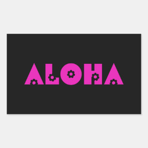 Pegatina Rectangular Aloha en flores rosadas