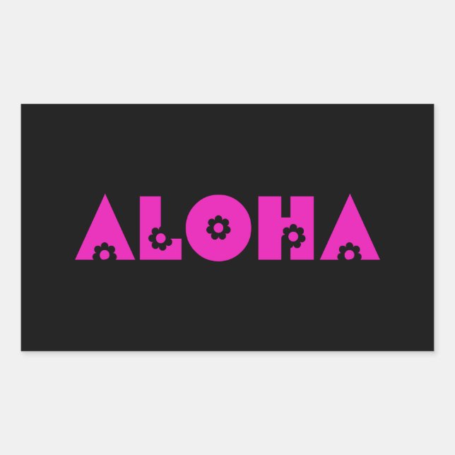 Pegatina Rectangular Aloha en flores rosadas (Anverso)