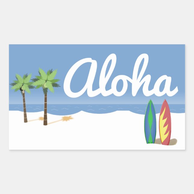 Pegatina Rectangular Aloha Surf (Anverso)